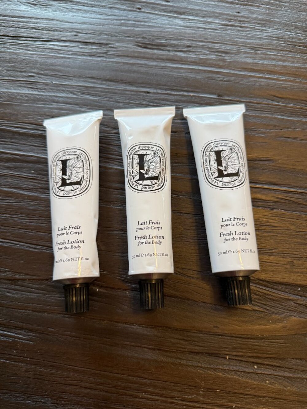 Diptyque Lait Frais body lotion, 3 tubes.